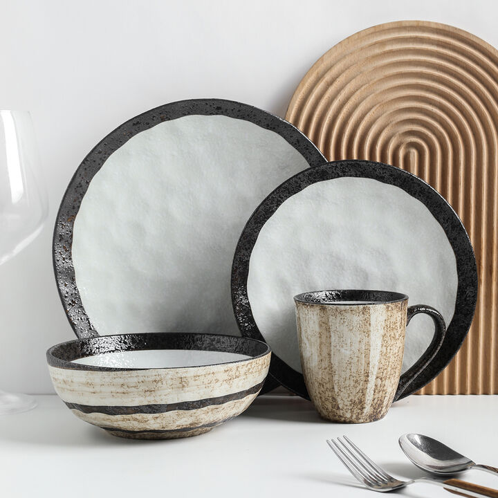 Stone Lain Lucy Porcelain 16 Piece Dinnerware Set, Beige