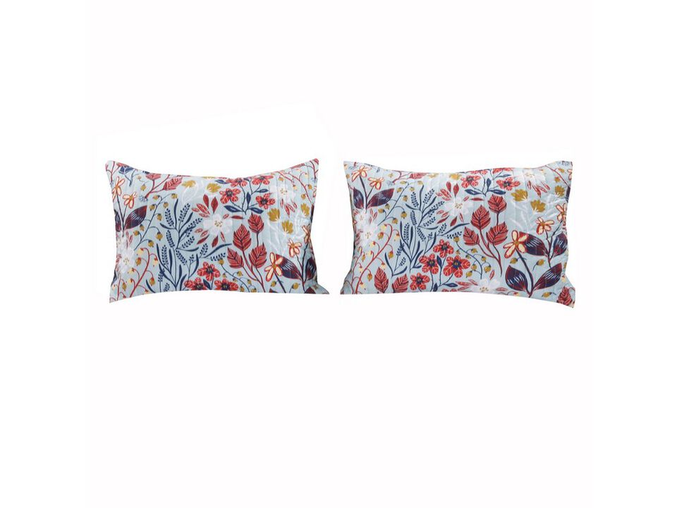 Full Size 3 Piece Polyester Quilt Set with Floral Prints, Multicolor - Benzara