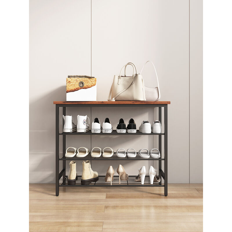4-Tier Metal Shoe Rack, Modern Multifunctional Shoe Storage Shelf with MDF Top Board, 1 pc per carton