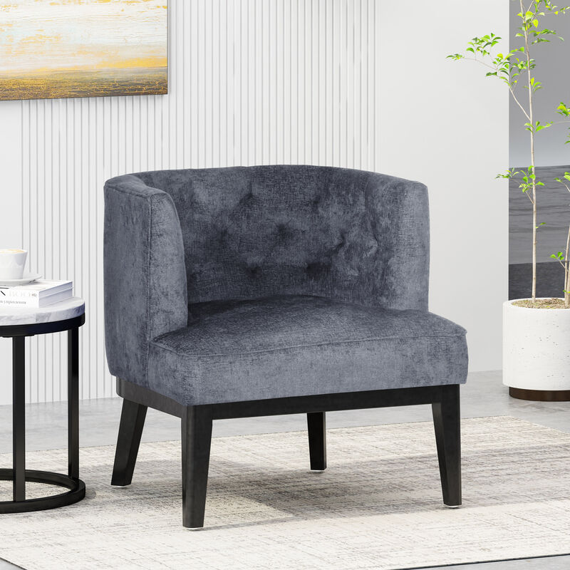 Diamond-Stitched Accent Chair with Curved Tub Seating and Wood Frame