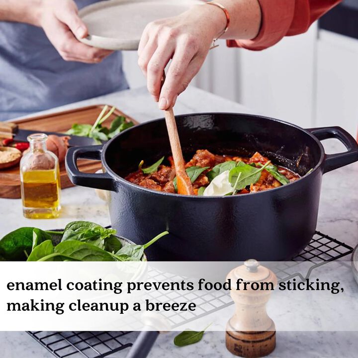 Alva Nori Enameled Cast Iron Dutch Oven with Lid 5 Qt. Scratch Resistant Nonstick Stove-to-Table Round Enamel Coated Pot, Non Toxic, Compatible with All Stovetops, Oven Safe & Induction Safe