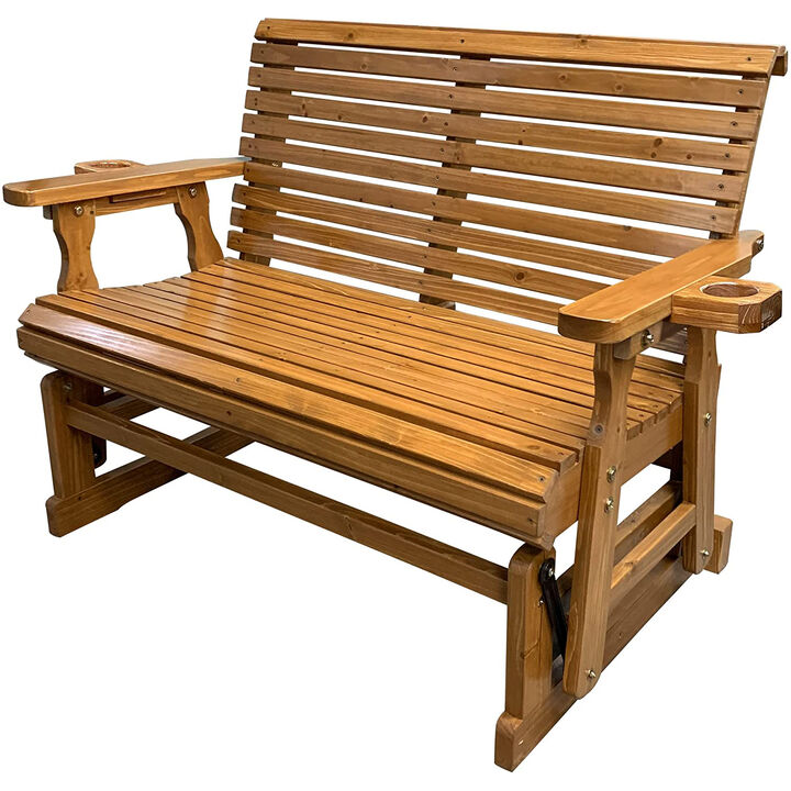 Patio Glider with Cup Holders, High Roll Back and Deep Contoured Seat, 2-Seater, Heavy Duty 800 Lb, 4 Feet (Brown 4 Ft)