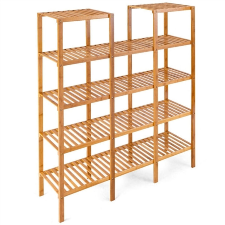 Wicker Wood 4-Shelf Bookcase Plant Stand Shelving Unit