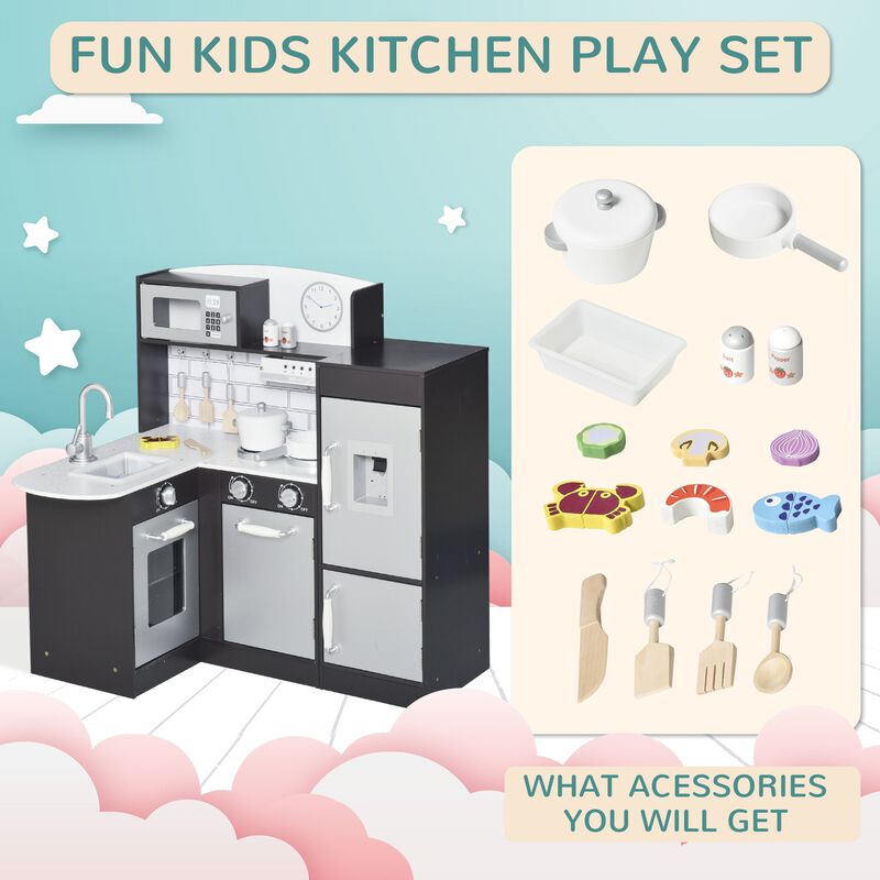 Black Pretend Cooking: Wooden Kids' Kitchen Set with Accessories