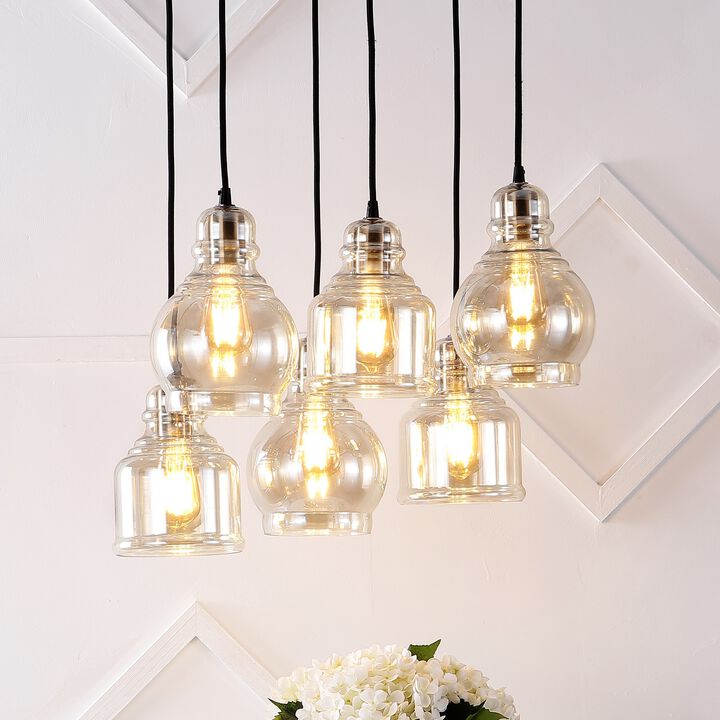 Sydney 6-Light Bohemian Farmhouse Iron/Glass Cluster LED Pendant