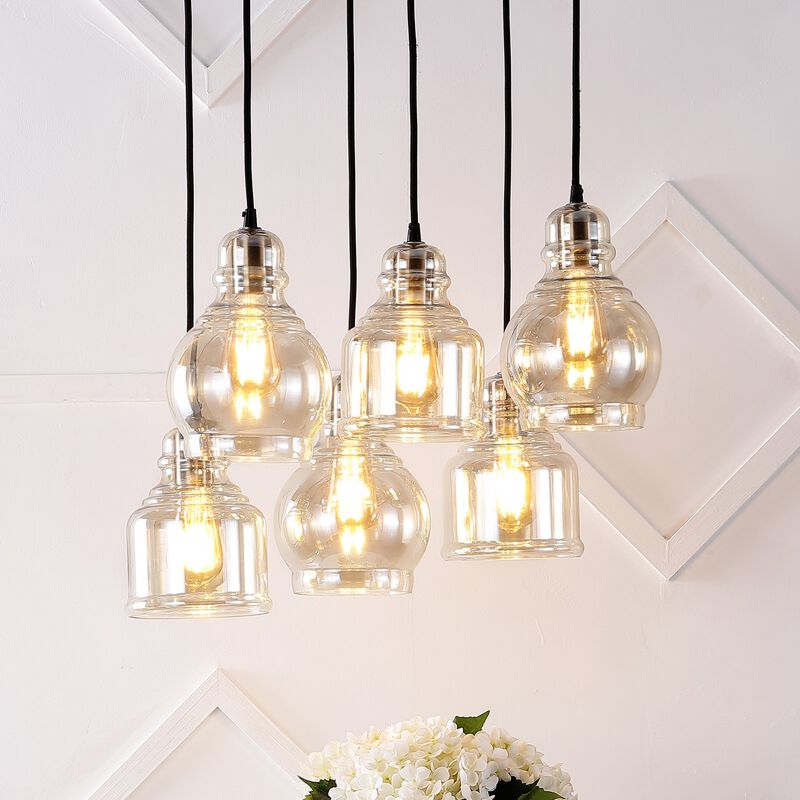 Sydney 6-Light Bohemian Farmhouse Iron/Glass Cluster LED Pendant