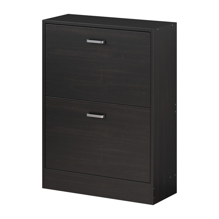 23.6 in. W x 31.4 in. H 12-Pair Black Wood 2-Drawer Shoe Storage Cabinet with Foldable Compartments