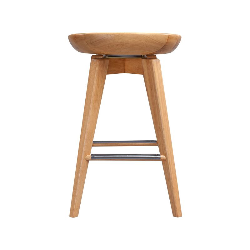 Esme 24 Inch Swivel Counter Stool with Contour Seat, Wood, Natural Brown-Benzara