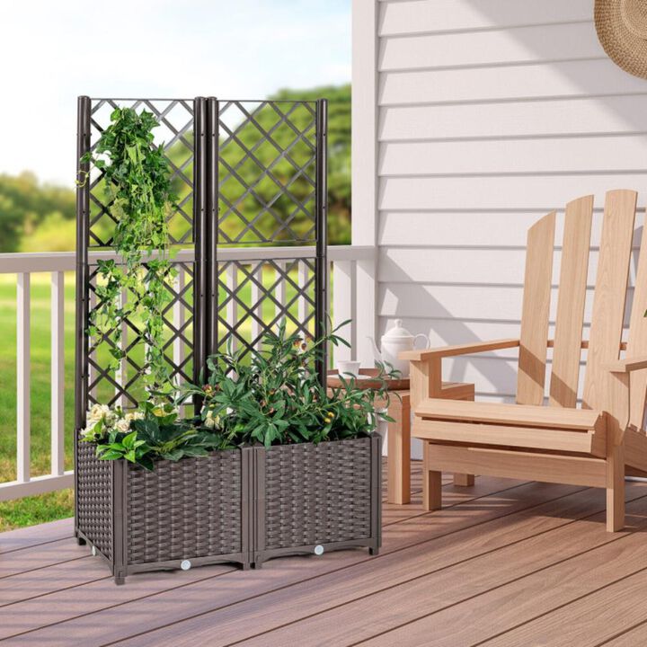 Hivvago PE Rattan Raised Garden Bed with Trellis Planter Box for Climbing Plants