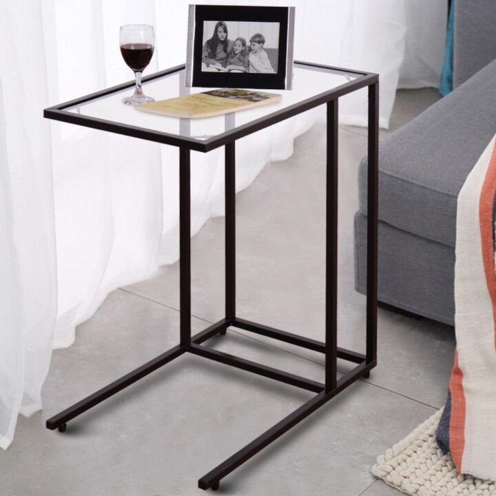Hivvago Sofa End Table Coffee Side Table with Glass Top