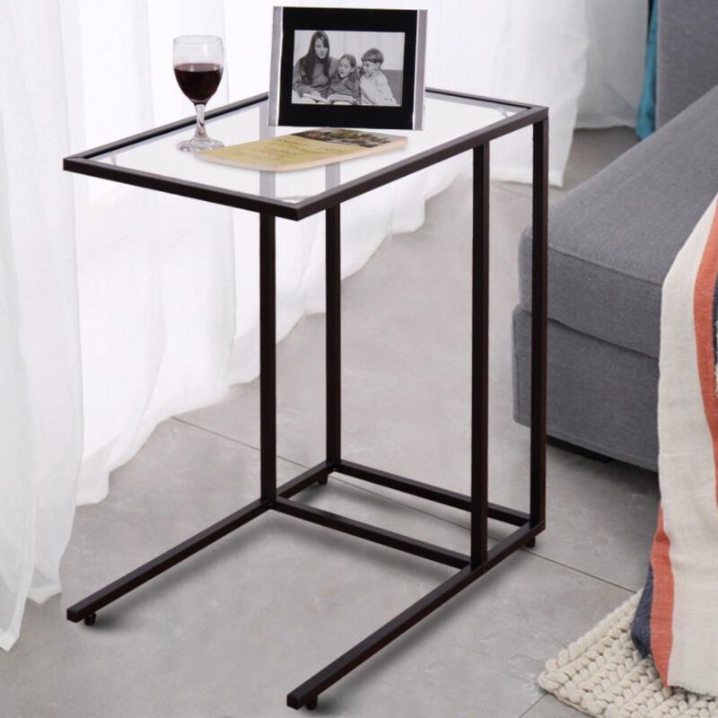 Hivvago Sofa End Table Coffee Side Table with Glass Top