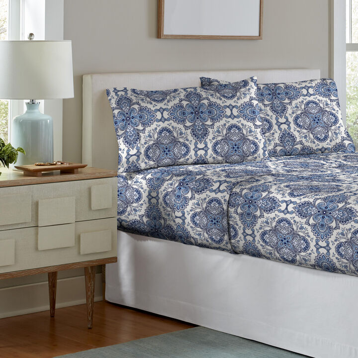 Pointehaven Super Heavy Weight 200 GSM 100% Soft Cotton Jensen Printed Flannel Deep Pocket 3 pc Sheet Set, Twin Extra Long