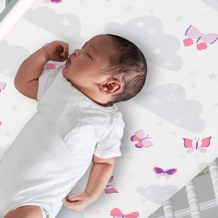Bedtime Originals Butterfly Kisses Pink/White/Gray Cloud/Star Fitted Crib Sheet