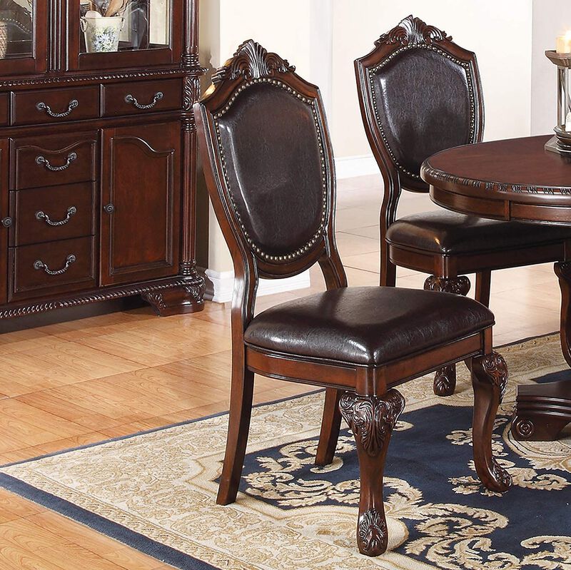 Royal Majestic Formal Set Of 2 Side Chairs Brown Rubberwood Dining Room Furniture