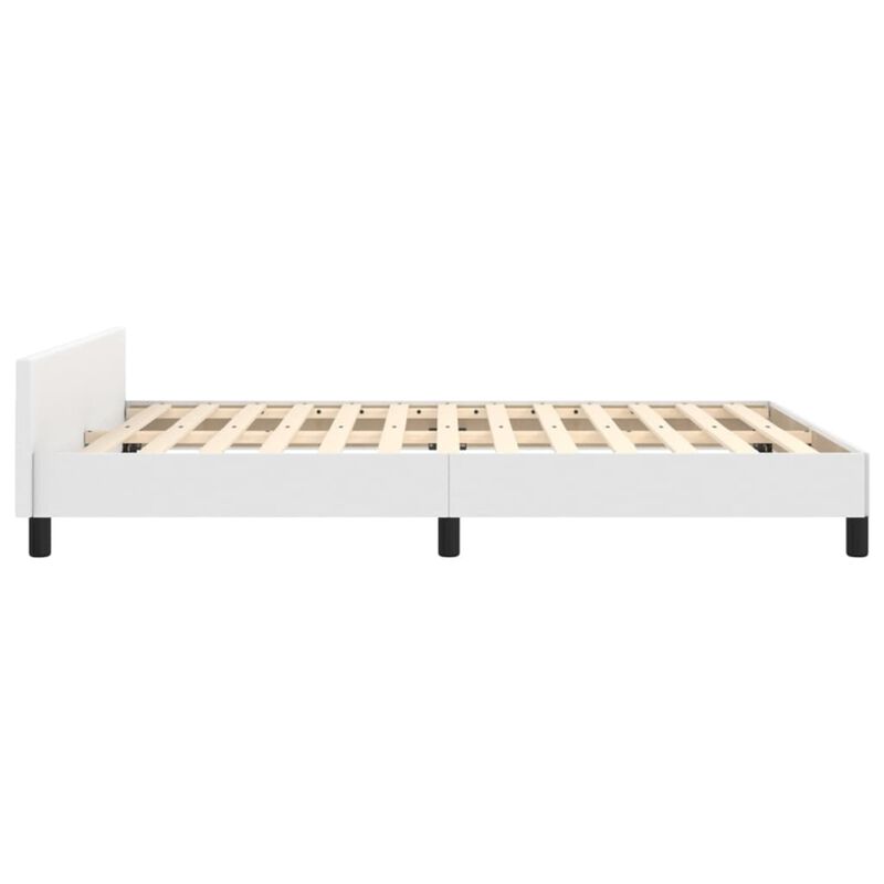 vidaXL Faux Leather Bed Frame with Headboard, White - Full Size (53.9"x74.8"), Modern Design, Plywood and Engineered Wood, Perfect for Any Bedroom Decor