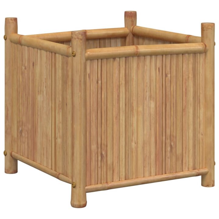 Outdoor Planter, Raised Design, 20 Inch Natural Brown Bamboo Finish - Benzara