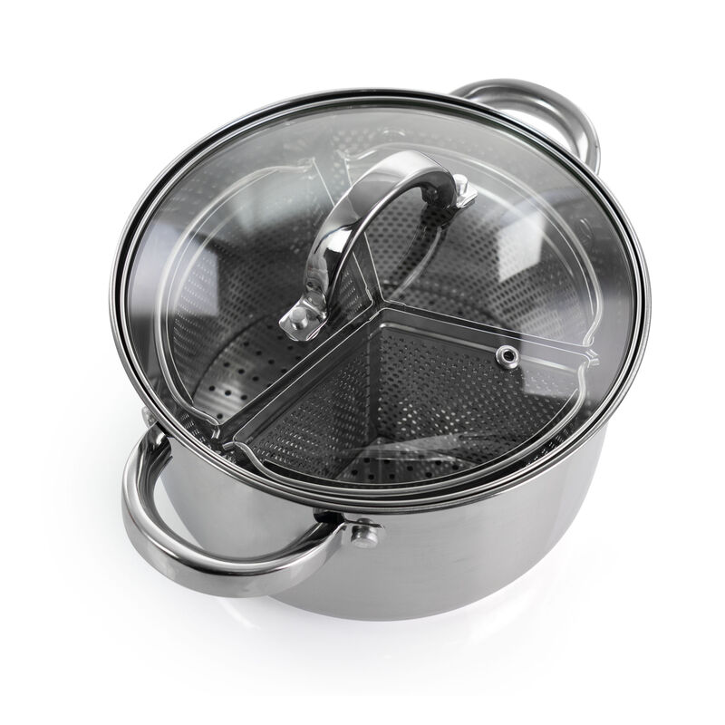 Oster Sangerfield 5 Piece 4 Quart Stainless Steel Dutch Oven with Lid and 3-Section Dividers