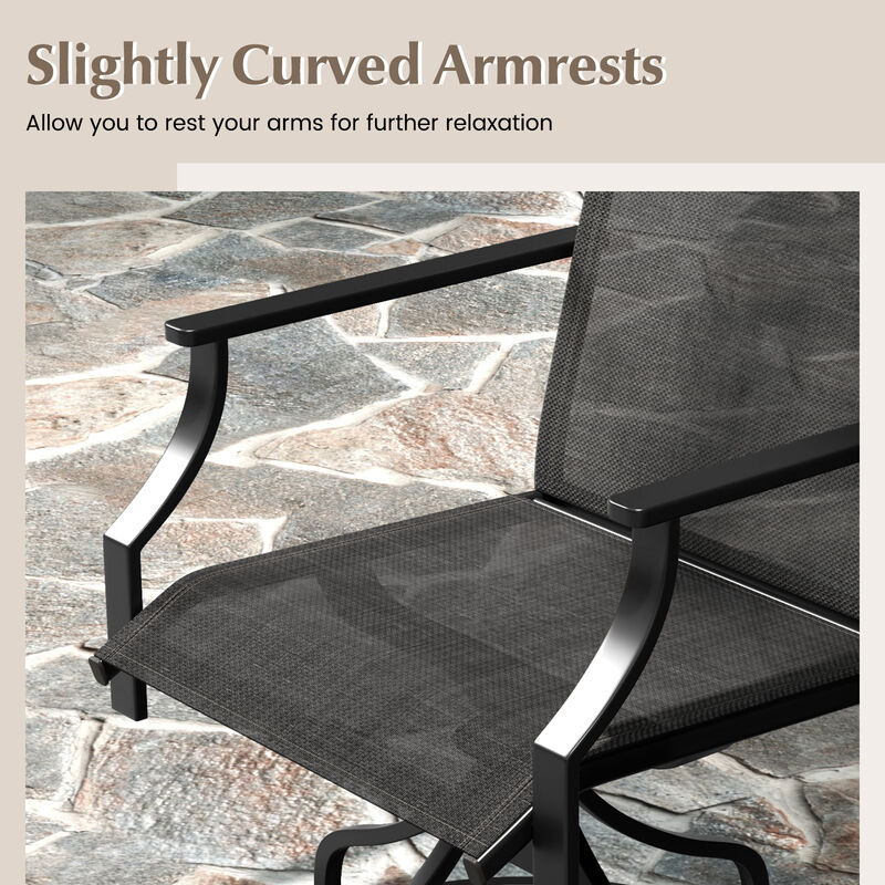 Patio Swivel Dining Chairs Set of 2 with Heavy-duty Metal Frame and Armrests