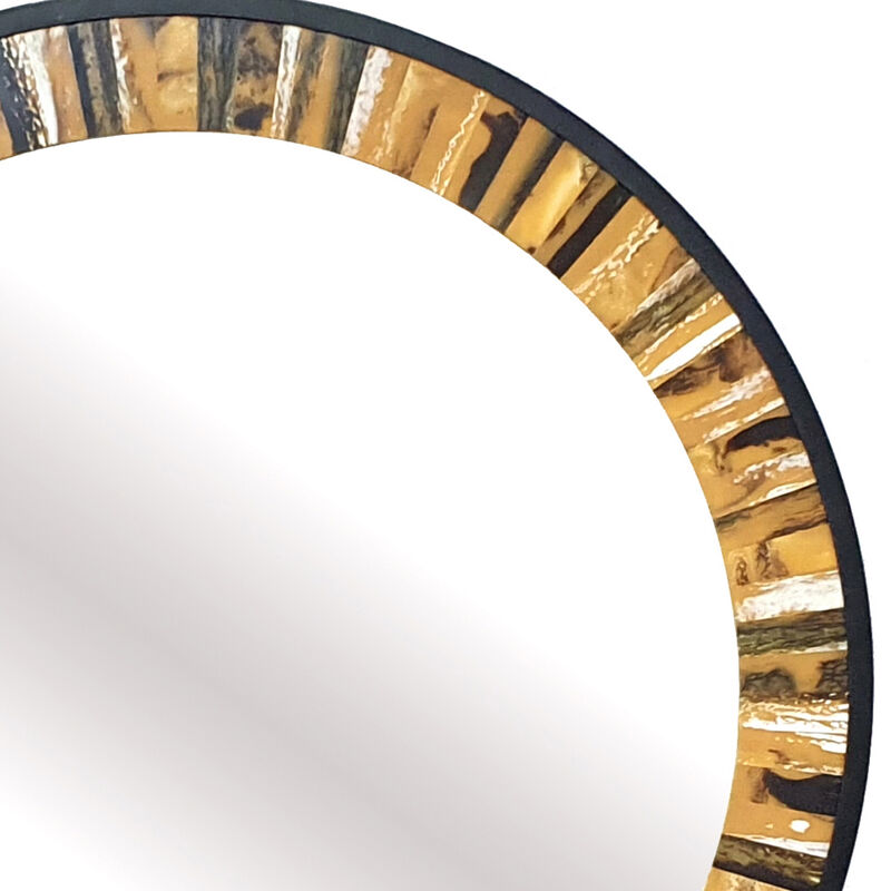 32 Inch Accent Wall Mirror, Round Metal Frame with Agate Inspired Pattern-Benzara