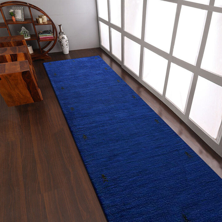 Rugsotic Carpets Hand Knotted Loom Wool 2'6''x10' Runner Area Rug Contemporary Blue L00226