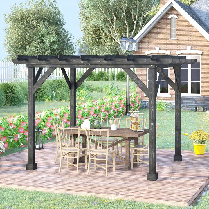 Black Outdoor Pavilion: 12'x10' Wood Pergola for Patio and Garden