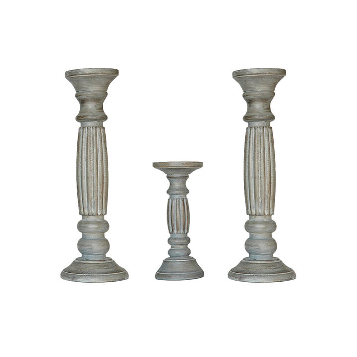 Traditional Antique Dusk Eco-friendly Handmade Mango Wood Set Of Three 15",12" & 15" Pillar Candle Holder