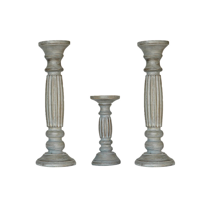 Traditional Antique Dusk Eco-friendly Handmade Mango Wood Set Of Three 15",12" & 15" Pillar Candle Holder