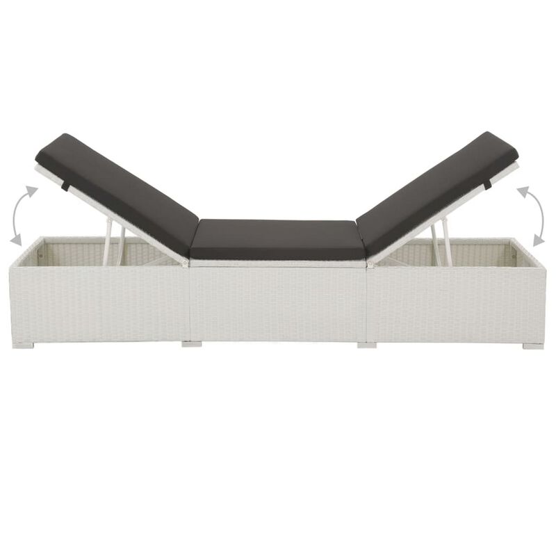 Nino Outdoor Chaise Lounger Sunbed, Black Cushion, White Poly Rattan - Benzara