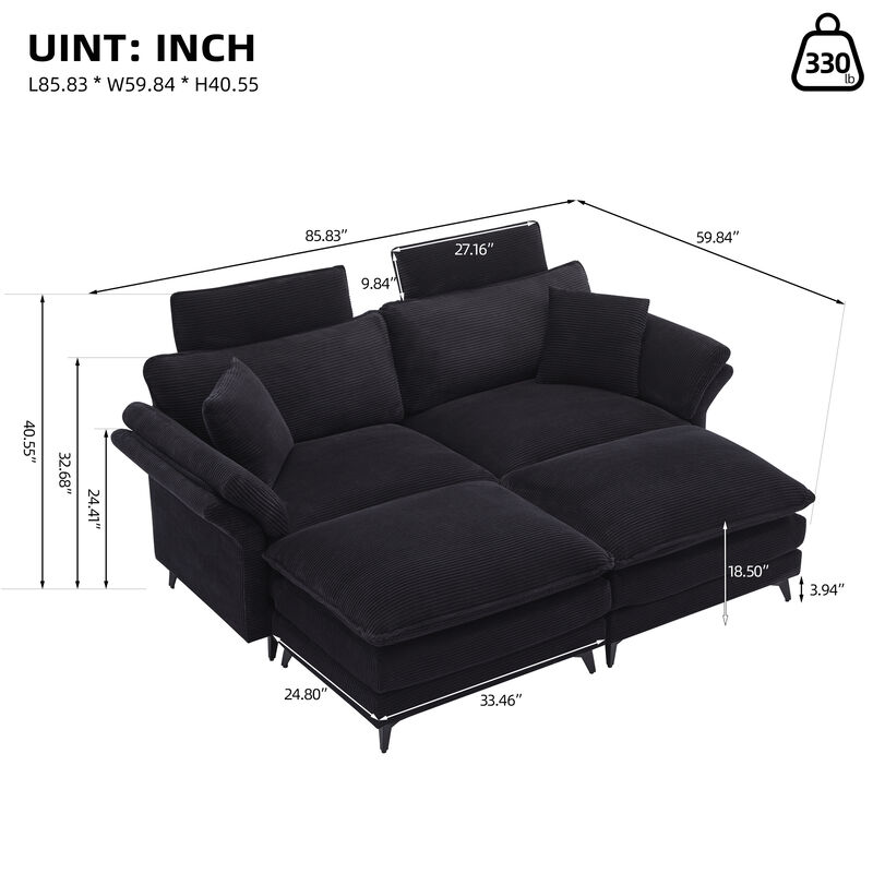 Merax Deep Seat Corduroy Upholstered Sectional Sofa