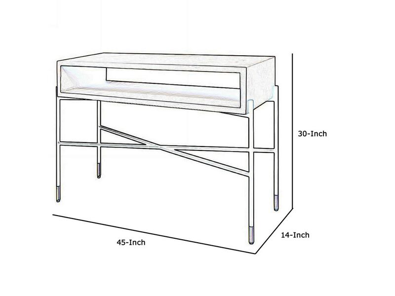 Rectangular Console Table with Concrete Top and  Metal Base, Gray and Black - Benzara