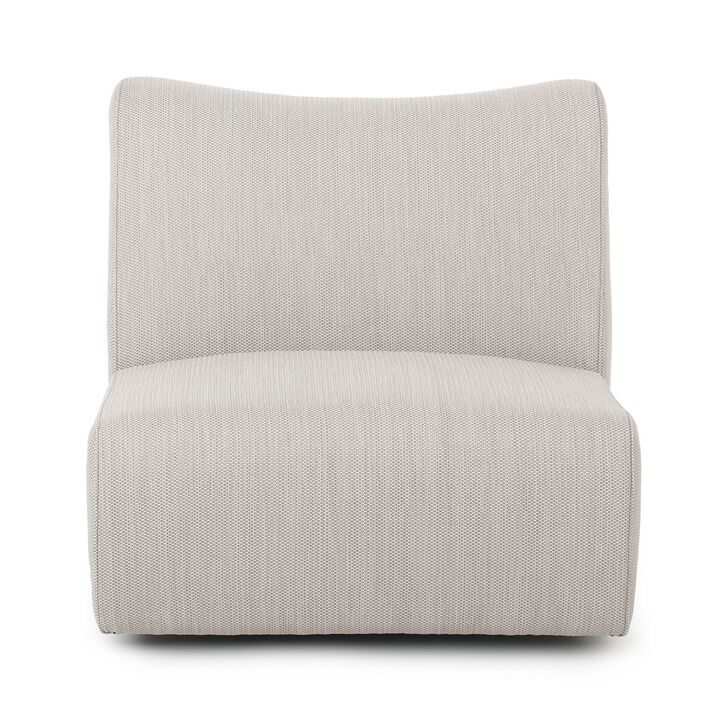 Aven Outdoor Accent Chair with Swivel Motion, Light Gray Olefin, Iron - Benzara
