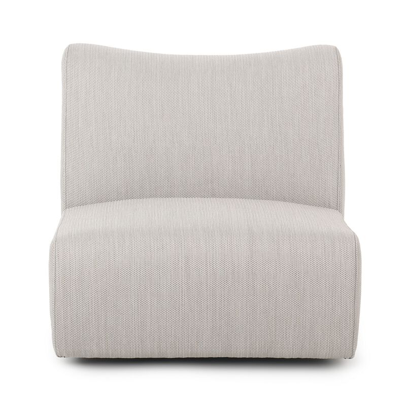 Aven Outdoor Accent Chair with Swivel Motion, Light Gray Olefin, Iron - Benzara