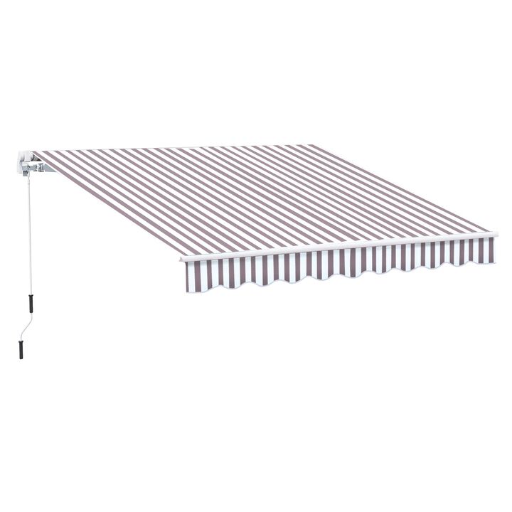 Brown Striped Sun Shield: 10'x8' Manual Retractable Patio Awning