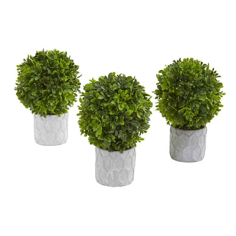 Hivvago 9" Boxwood Artificial Mini Topiary (Set of 3)
