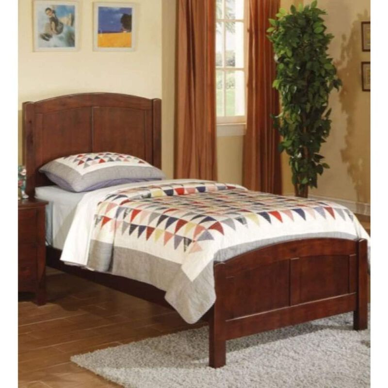 Dark Oak Finish Twin Size Bed Youth Bedroom Furniture Unique Headboard Footboard Rubberwood