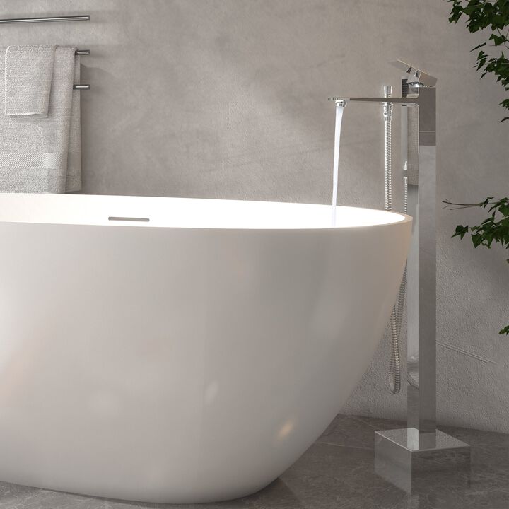 Mondawe One-Handle Brushed Nickel Floor Mount Freestanding Tub Faucet with Handheld Shower