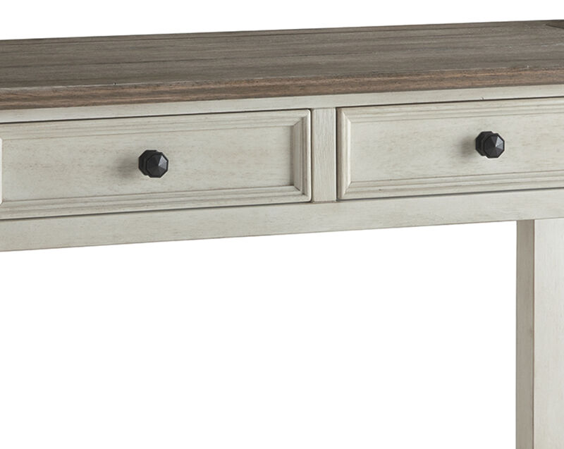 Sofa Table With Plank Style Top and 2 Gliding Drawers, Brown and White - Benzara