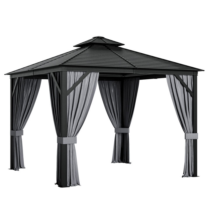 10 x 10 Feet Double-Top Hardtop Gazebo with Galvanized Steel Roof for Outdoor Shade and Protection