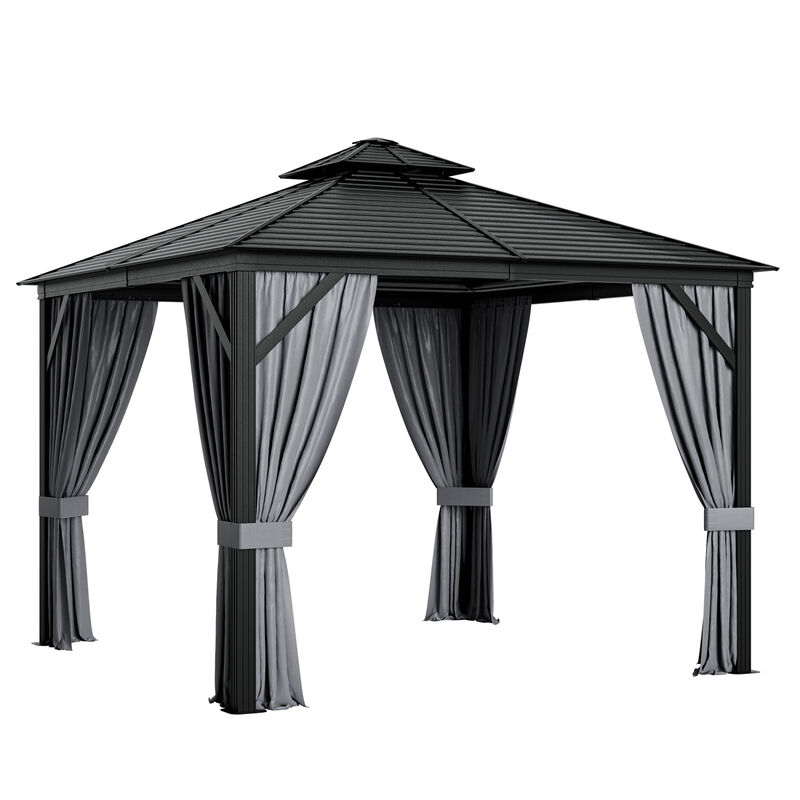 10 x 10 Feet Double-Top Hardtop Gazebo with Galvanized Steel Roof for Outdoor Shade and Protection