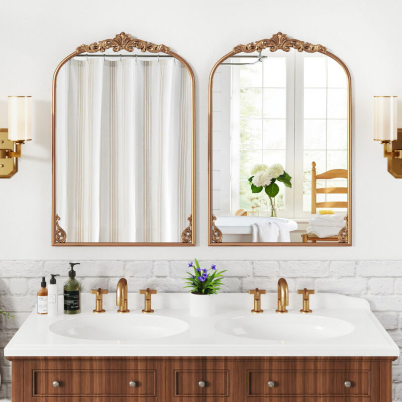 Arched Wall Mirror with Gold Metal Frame, Traditional Baroque Style