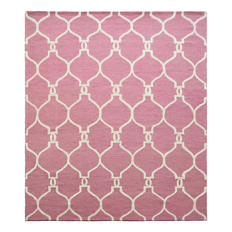 RUGSOTIC CARPETS HAND TUFTED WOOL ECO-FRIENDLY AREA RUGS  - 9'x12', Rectangle Shape, Pink & Beige, Geometric Modern Design, High Pile Handmade Area Rugs for Living Room, Bed Room (K01004)