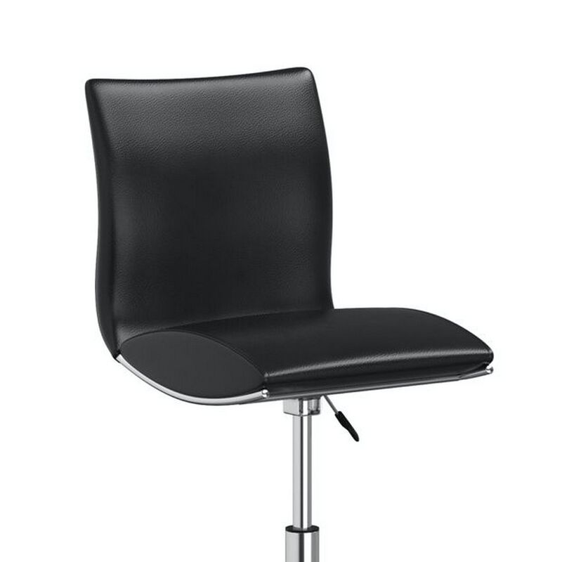Deko 26-31 Inch Adjustable Height Barstool Chair, Set of 2, Chrome Black Faux Leather - Benzara