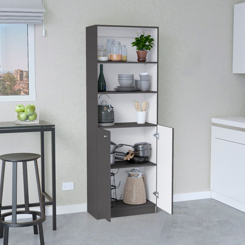 Home 2-Door Bookcase, Modern Storage Unit with Dual Doors and Multi-Tier Shelves -Matt Gray / White
