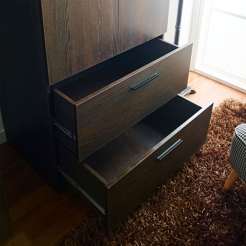 FC Design Klair Living Two-Door Wood Closet with Two Drawers and Hanging Bars in Dark Brown