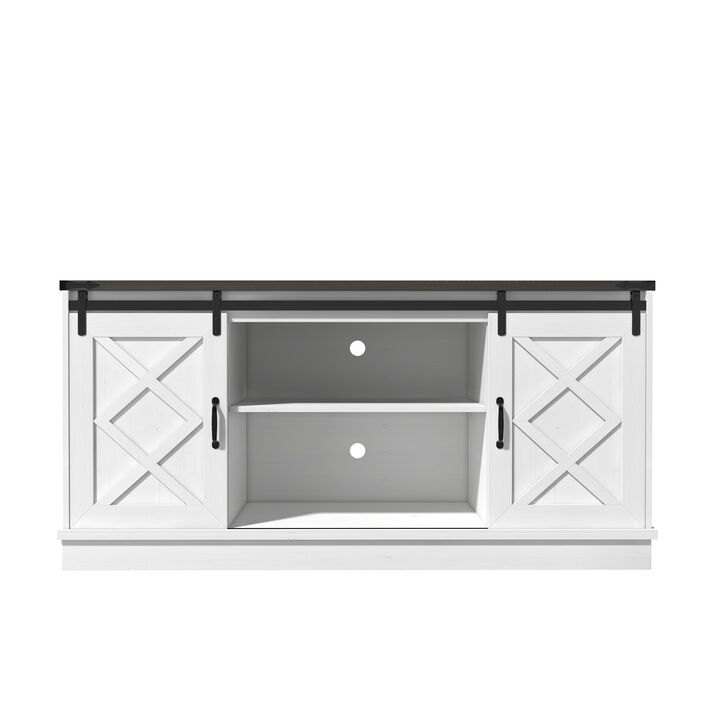 Farmhouse TV Stand wih Storage, 63" Entertainment Center , Wooden Media TV Console with Height Adjustable Shelves for Living Room