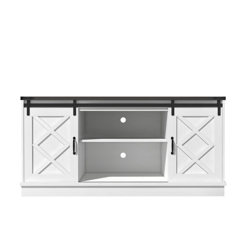 Farmhouse TV Stand wih Storage, 63" Entertainment Center , Wooden Media TV Console with Height Adjustable Shelves for Living Room
