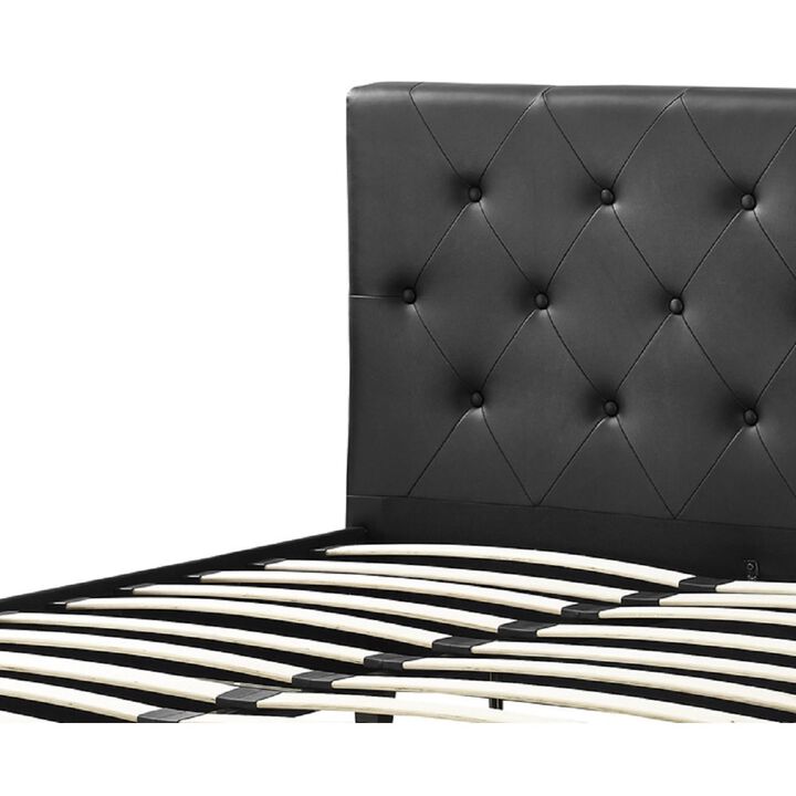 Hivvago Queen size Black Faux Leather Upholstered Platform Bed with Button Tufted Headboard