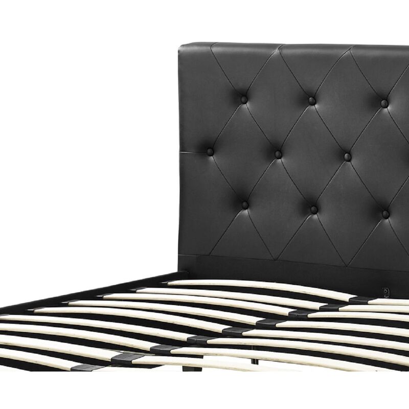 Hivvago Queen size Black Faux Leather Upholstered Platform Bed with Button Tufted Headboard