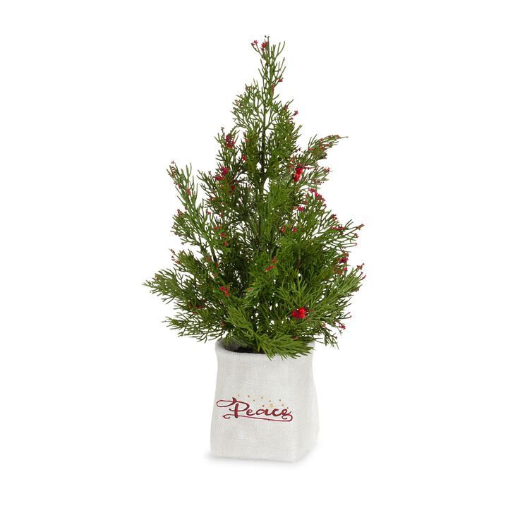 Set of 2 Mini Pine Trees with Berries in Ceramic Pots for Holiday and Seasonal Décor