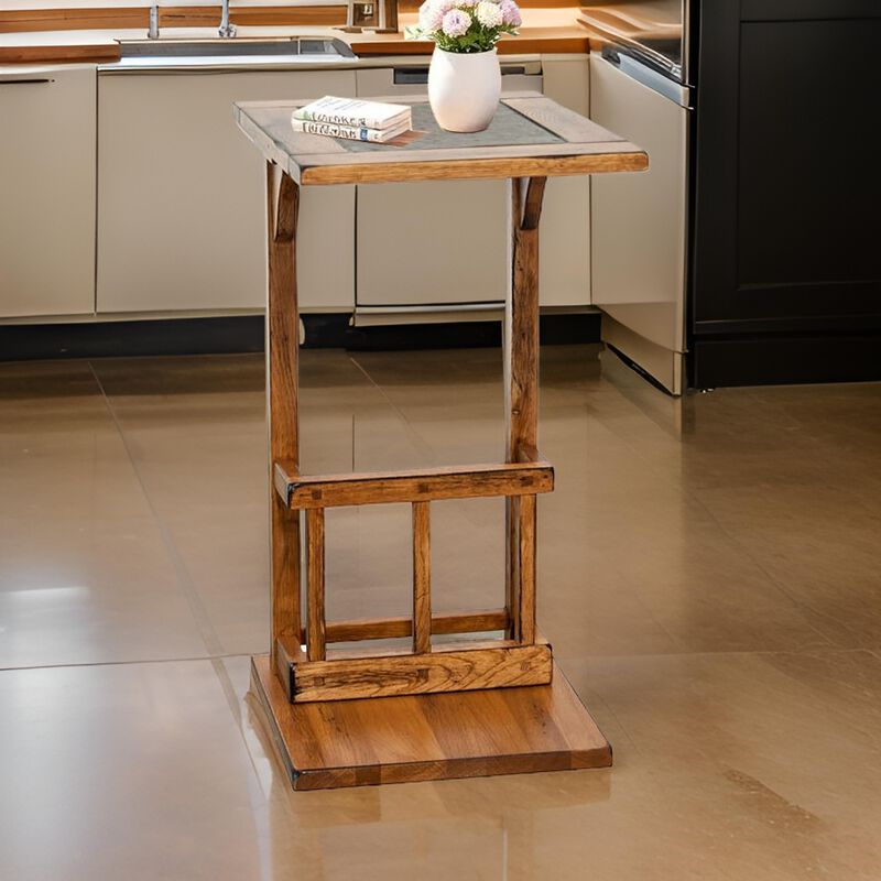 Marv Side Table with Magazine Rack, 13 Inch, Rustic Oak Finish Wood - Benzara